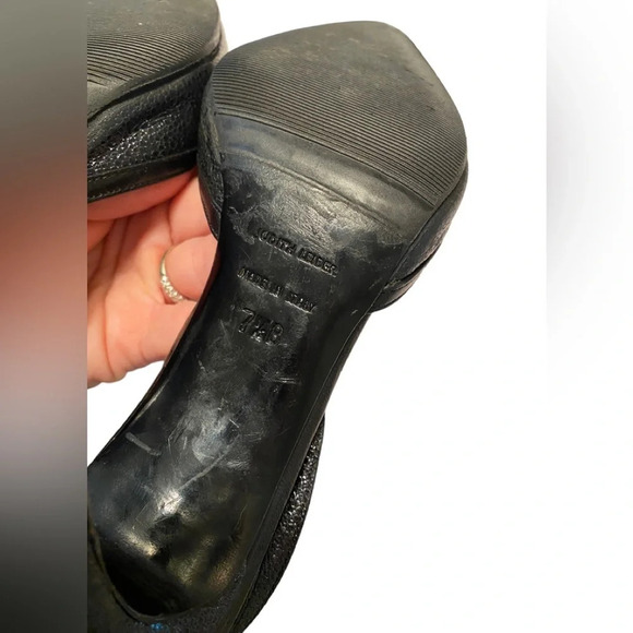 Judith Leiber Black Leather Crystal Ball Embellishments Sling Back Heels - Picture 9 of 10